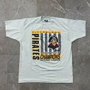 90s Vintage Pittsburgh Pirates Graphic Tee Mens XL 1991 NL Champions Screen Star